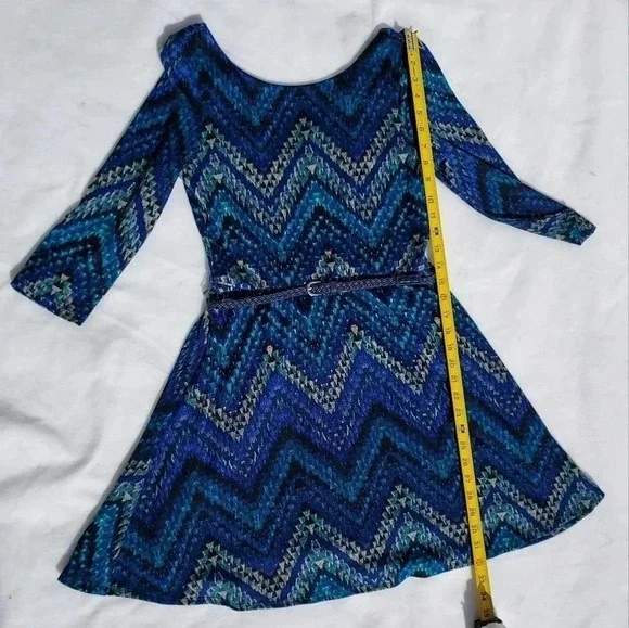 NWT Lily Rose Dress Teal/ Tan/Blue Mini Dress Medium - Picture 10 of 11